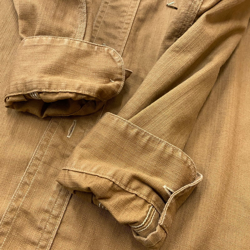 【中古品】【メンズ】 WAREHOUSE ウエアハウス × BIGYANK ビッグヤング 別注コラボ 30's VINTAGE YANK FLYER VENTILATION WORK SHIRTS 30年代 ヤングフライヤー ベンチレーション ワークシャツ 145-260712-sa-10-tei サイズ：14 カラー：ブラウン 万代Net店
