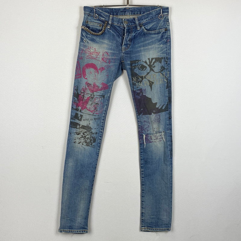 【中古品】【メンズ】 HYSTERIC GLAMOUR ヒステリック グラマー DESTROY ALL MONSTERS DENIM PANTS デストロイ オール モンスターズ ボトムス デニム ジーンズ 171-260712-sa-08-tei サイズ：XS カラー：インディゴ 万代Net店