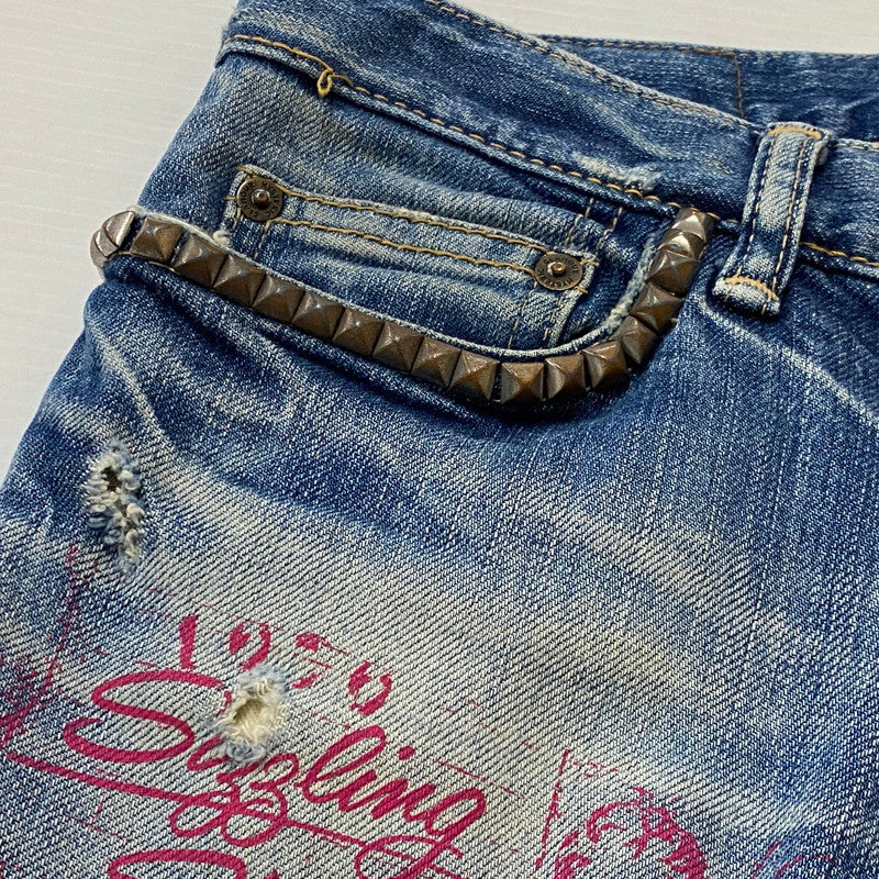 【中古品】【メンズ】 HYSTERIC GLAMOUR ヒステリック グラマー DESTROY ALL MONSTERS DENIM PANTS デストロイ オール モンスターズ ボトムス デニム ジーンズ 171-260712-sa-08-tei サイズ：XS カラー：インディゴ 万代Net店