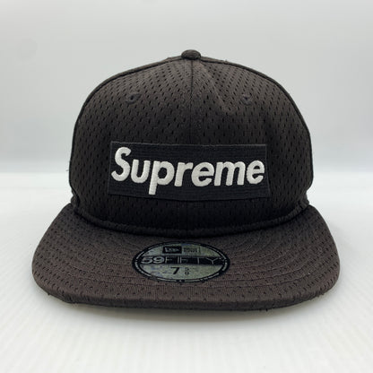 【中古品】【メンズ】 SUPREME シュプリーム × NEW ERA ニューエラ 別注コラボ 18SS MESH BOX LOGO CAP メッシュ ボックスロゴ キャップ 帽子 149-260730-yo-02-tei サイズ：７ 5/8 カラー：ブラック 万代Net店