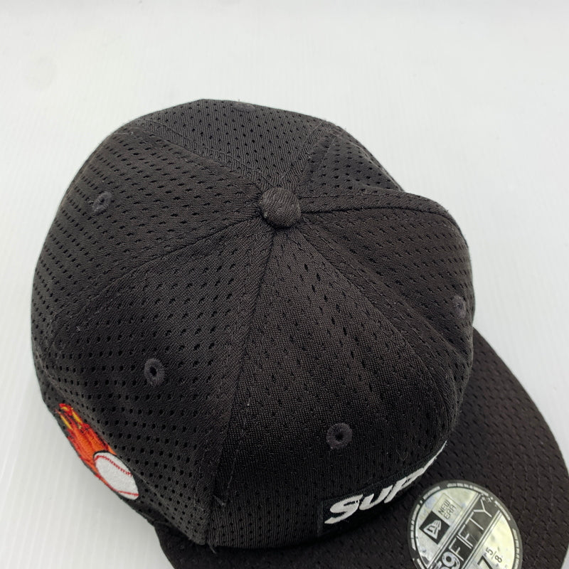 【中古品】【メンズ】 SUPREME シュプリーム × NEW ERA ニューエラ 別注コラボ 18SS MESH BOX LOGO CAP メッシュ ボックスロゴ キャップ 帽子 149-260730-yo-02-tei サイズ：７ 5/8 カラー：ブラック 万代Net店