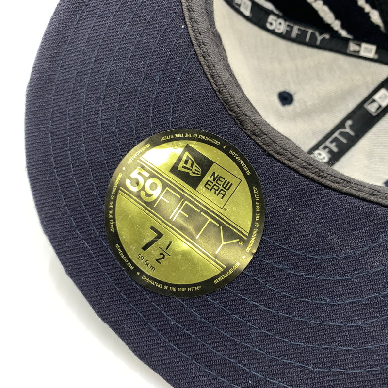 【中古品】【メンズ】 SUPREME シュプリーム × NEW ERA ニューエラ 別注コラボ 19SS TEXT STRIPE CAP テキスト ストライプ キャップ 帽子 149-260730-yo-03-tei サイズ：7 1/2 カラー：ネイビー 万代Net店