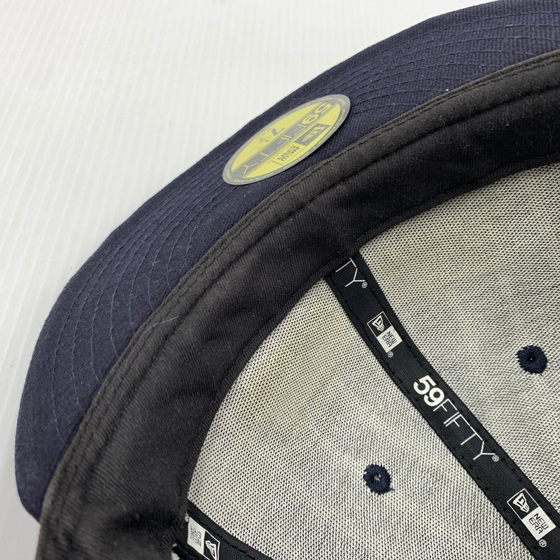 【中古品】【メンズ】 SUPREME シュプリーム × NEW ERA ニューエラ 別注コラボ 19SS TEXT STRIPE CAP テキスト ストライプ キャップ 帽子 149-260730-yo-03-tei サイズ：7 1/2 カラー：ネイビー 万代Net店