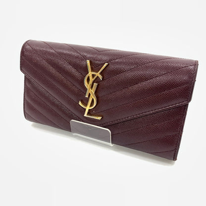 【中古品】【メンズ/レディース】 Saint Laurent サンローラン CFP372264 モノグラム フラップ ウォレット 長財布 レザーウォレット 200-260714-ko-05-tei カラー：ボルドー 万代Net店