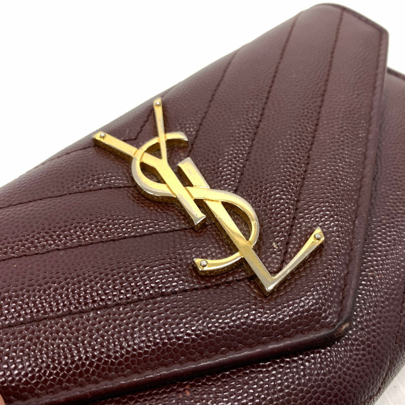 【中古品】【メンズ/レディース】 Saint Laurent サンローラン CFP372264 モノグラム フラップ ウォレット 長財布 レザーウォレット 200-260714-ko-05-tei カラー：ボルドー 万代Net店