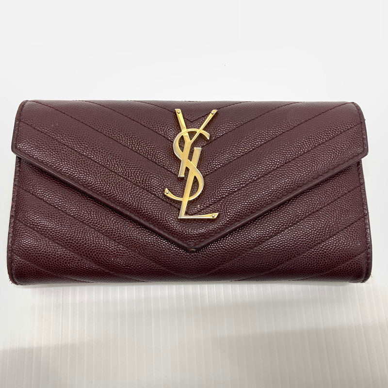 【中古品】【メンズ/レディース】 Saint Laurent サンローラン CFP372264 モノグラム フラップ ウォレット 長財布 レザーウォレット 200-260714-ko-05-tei カラー：ボルドー 万代Net店