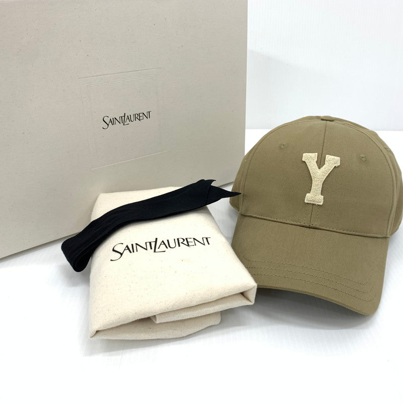 【中古品】【メンズ】 Saint Laurent Paris サンローランパリ バーシティ キャップ 帽子 コットン 183-260714-ko-02-tei サイズ：57 カラー：ベージュ系/カーキ系 万代Net店