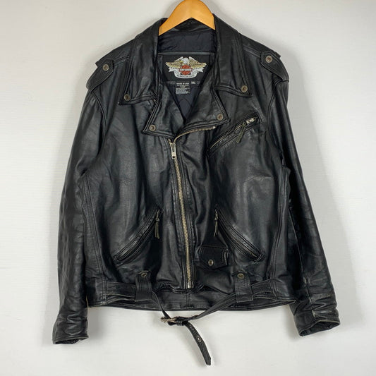 【現状渡し品】【メンズ】 HARLEY-DAVIDSON ハーレーダビッドソン LEATHER RIDERS JACKET レザー ライダース ジャケット アウター 145-260716-sa-04-tei サイズ：XL カラー：ブラック 万代Net店