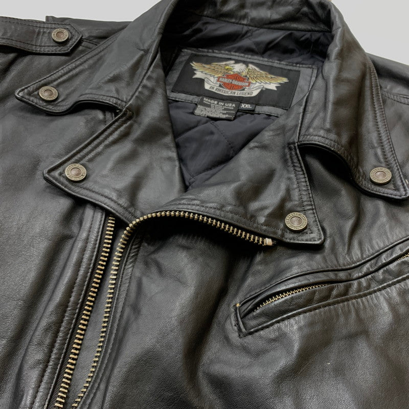 【現状渡し品】【メンズ】 HARLEY-DAVIDSON ハーレーダビッドソン LEATHER RIDERS JACKET レザー ライダース ジャケット アウター 145-260716-sa-04-tei サイズ：XL カラー：ブラック 万代Net店