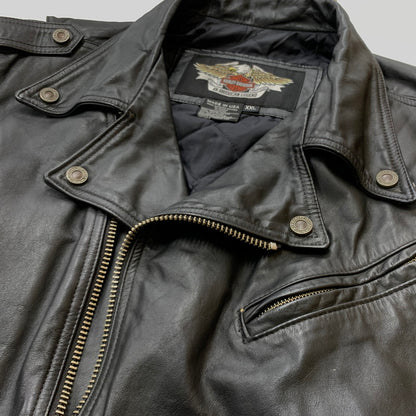 【現状渡し品】【メンズ】 HARLEY-DAVIDSON ハーレーダビッドソン LEATHER RIDERS JACKET レザー ライダース ジャケット アウター 145-260716-sa-04-tei サイズ：XL カラー：ブラック 万代Net店