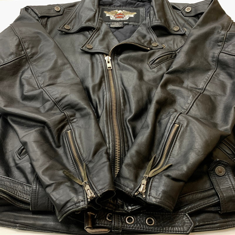 【現状渡し品】【メンズ】 HARLEY-DAVIDSON ハーレーダビッドソン LEATHER RIDERS JACKET レザー ライダース ジャケット アウター 145-260716-sa-04-tei サイズ：XL カラー：ブラック 万代Net店