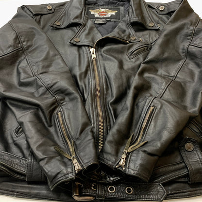 【現状渡し品】【メンズ】 HARLEY-DAVIDSON ハーレーダビッドソン LEATHER RIDERS JACKET レザー ライダース ジャケット アウター 145-260716-sa-04-tei サイズ：XL カラー：ブラック 万代Net店