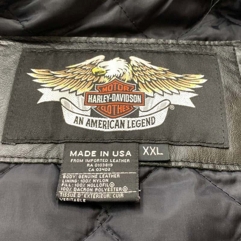 【現状渡し品】【メンズ】 HARLEY-DAVIDSON ハーレーダビッドソン LEATHER RIDERS JACKET レザー ライダース ジャケット アウター 145-260716-sa-04-tei サイズ：XL カラー：ブラック 万代Net店