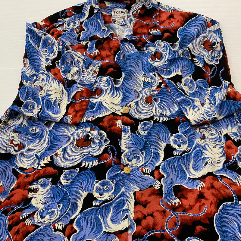 【中古品】【メンズ】 HOUSTON ヒューストン ALOHA SHIRT 41022 アロハ シャツ 半袖 トップス 145-260718-sa-01-tei サイズ：L カラー：タイガー 万代Net店
