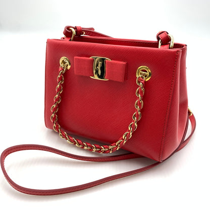 【中古品】【レディース】 Salvatore Ferragamo サルヴァトーレ・フェラガモ AB-21G191 ヴァラリボン 2WAYチェーンバッグ カバン ショルダーバッグ ハンドバッグ 188-260721-ko-03-tei カラー：レッド 万代Net店
