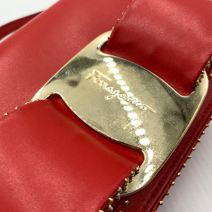 【中古品】【レディース】 Salvatore Ferragamo サルヴァトーレ・フェラガモ FZ-21 O002 ヴァラリボン スタッズショルダーバッグ カバン レザーバッグ 188-260721-ko-04-tei カラー：レッド 万代Net店