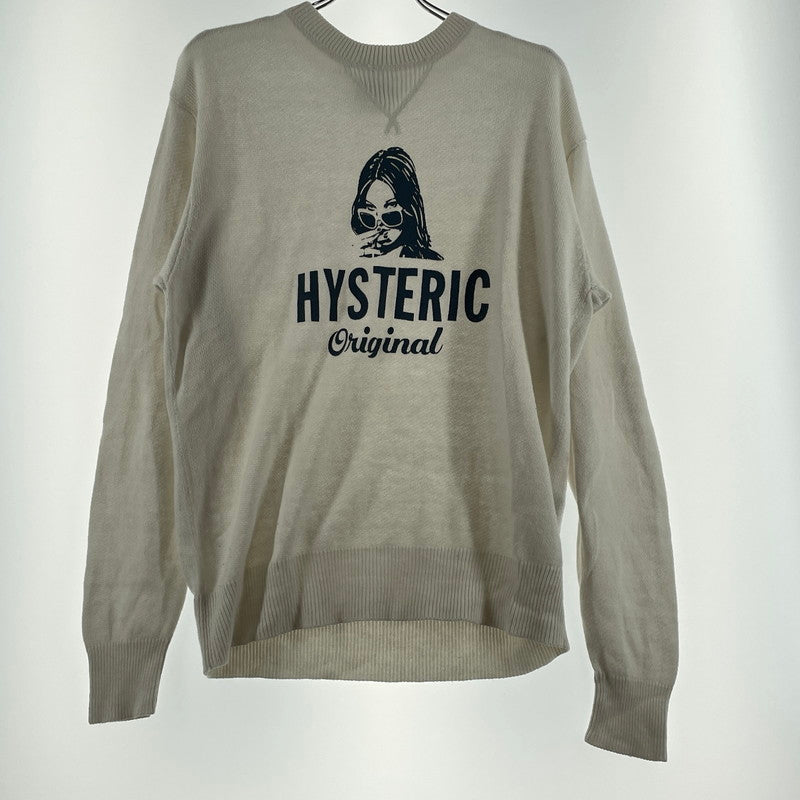 【中古品】【メンズ】 HYSTERIC GLAMOUR ヒステリックグラマー GIRL WOMAN LOGO STRETCH LINEN COTTON KNIT 02171NS04 ガール ウーマン ロゴ ストレッチ リネンコットン ニット トップス 140-260719-sa-04-tei サイズ：M カラー：ホワイト 万代Net店