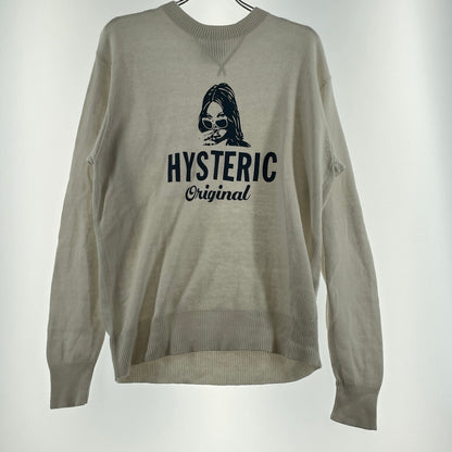 【中古品】【メンズ】 HYSTERIC GLAMOUR ヒステリックグラマー GIRL WOMAN LOGO STRETCH LINEN COTTON KNIT 02171NS04 ガール ウーマン ロゴ ストレッチ リネンコットン ニット トップス 140-260719-sa-04-tei サイズ：M カラー：ホワイト 万代Net店