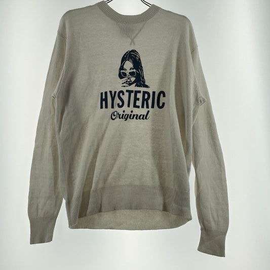 【中古品】【メンズ】 HYSTERIC GLAMOUR ヒステリックグラマー GIRL WOMAN LOGO STRETCH LINEN COTTON KNIT 02171NS04 ガール ウーマン ロゴ ストレッチ リネンコットン ニット トップス 140-260719-sa-04-tei サイズ：M カラー：ホワイト 万代Net店