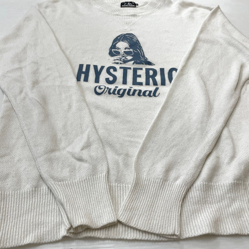 【中古品】【メンズ】 HYSTERIC GLAMOUR ヒステリックグラマー GIRL WOMAN LOGO STRETCH LINEN COTTON KNIT 02171NS04 ガール ウーマン ロゴ ストレッチ リネンコットン ニット トップス 140-260719-sa-04-tei サイズ：M カラー：ホワイト 万代Net店
