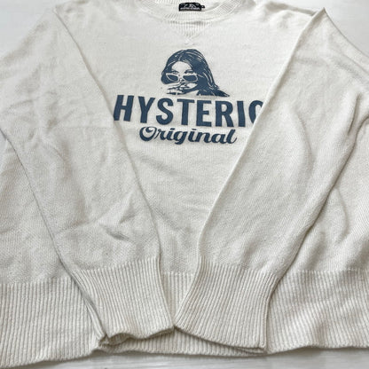 【中古品】【メンズ】 HYSTERIC GLAMOUR ヒステリックグラマー GIRL WOMAN LOGO STRETCH LINEN COTTON KNIT 02171NS04 ガール ウーマン ロゴ ストレッチ リネンコットン ニット トップス 140-260719-sa-04-tei サイズ：M カラー：ホワイト 万代Net店