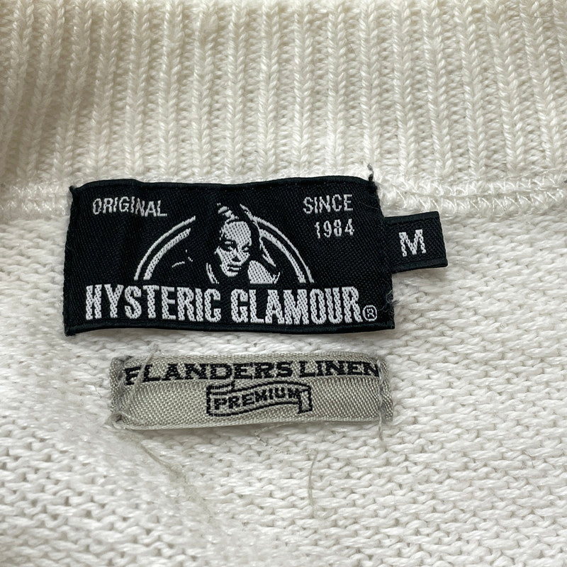【中古品】【メンズ】 HYSTERIC GLAMOUR ヒステリックグラマー GIRL WOMAN LOGO STRETCH LINEN COTTON KNIT 02171NS04 ガール ウーマン ロゴ ストレッチ リネンコットン ニット トップス 140-260719-sa-04-tei サイズ：M カラー：ホワイト 万代Net店