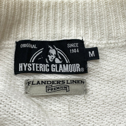 【中古品】【メンズ】 HYSTERIC GLAMOUR ヒステリックグラマー GIRL WOMAN LOGO STRETCH LINEN COTTON KNIT 02171NS04 ガール ウーマン ロゴ ストレッチ リネンコットン ニット トップス 140-260719-sa-04-tei サイズ：M カラー：ホワイト 万代Net店
