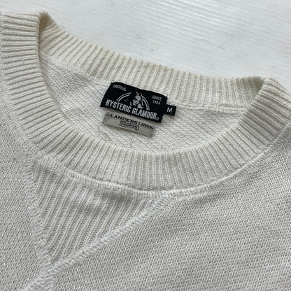 【中古品】【メンズ】 HYSTERIC GLAMOUR ヒステリックグラマー GIRL WOMAN LOGO STRETCH LINEN COTTON KNIT 02171NS04 ガール ウーマン ロゴ ストレッチ リネンコットン ニット トップス 140-260719-sa-04-tei サイズ：M カラー：ホワイト 万代Net店