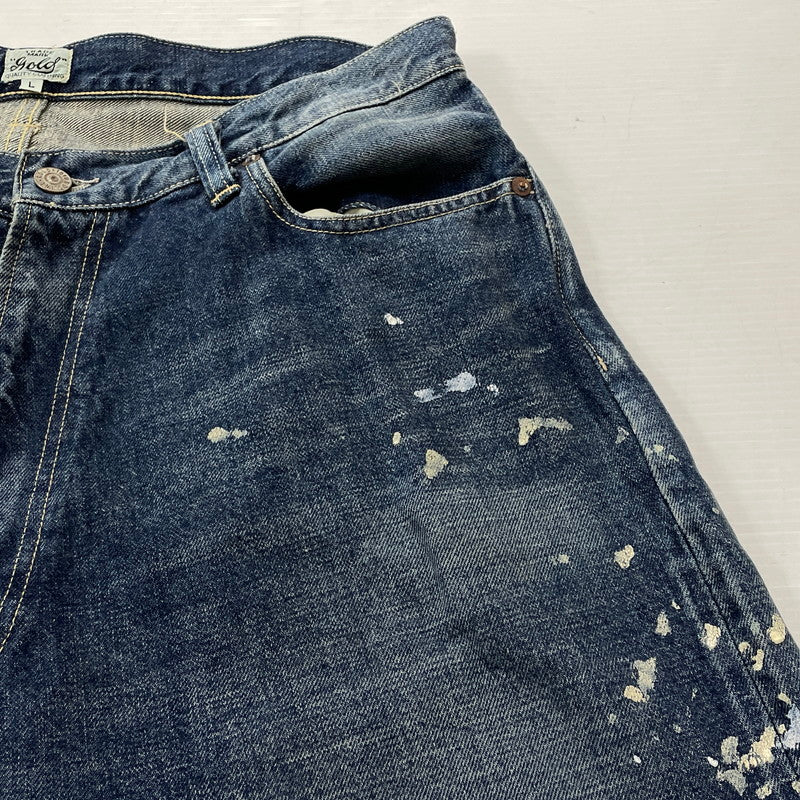 【中古品】【メンズ】 GOLD ゴールド RECYCLED WASTE SUVIN COTTON YARN 14OZ DENIM 5POCKET WIDE PANTS GL42579H リサイクルド ウェスト スヴィンコットン ヤーン ボトムス ジーンズ デニム 156-260719-sa-08-tei サイズ：L カラー：インディゴ 万代Net店