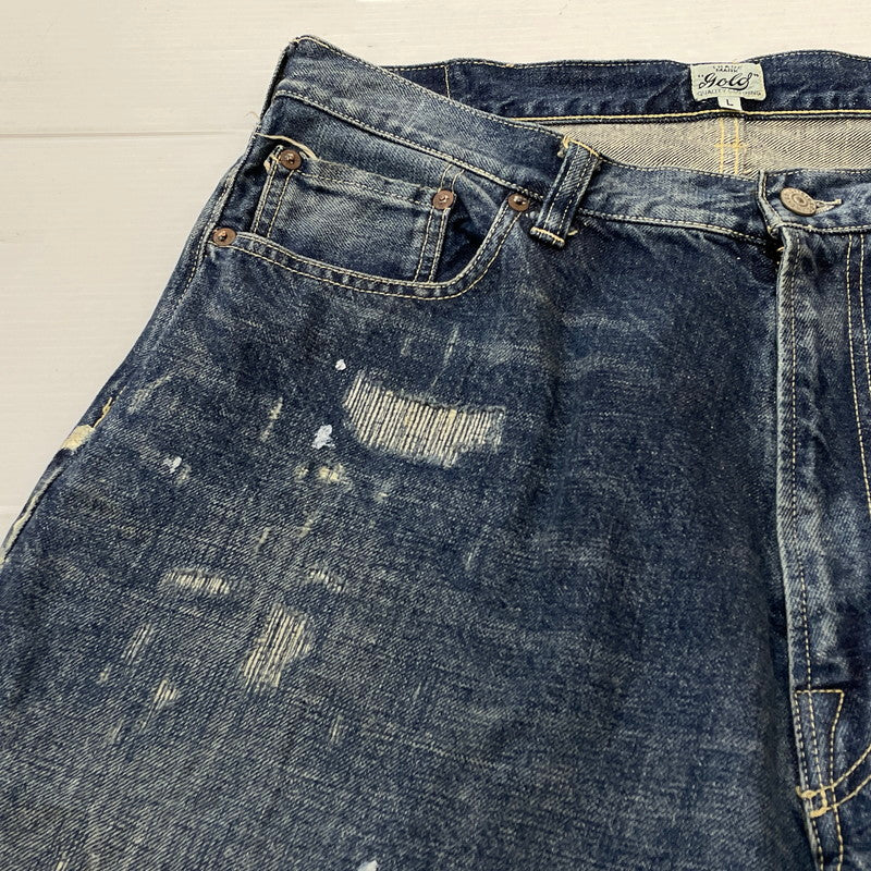 【中古品】【メンズ】 GOLD ゴールド RECYCLED WASTE SUVIN COTTON YARN 14OZ DENIM 5POCKET WIDE PANTS GL42579H リサイクルド ウェスト スヴィンコットン ヤーン ボトムス ジーンズ デニム 156-260719-sa-08-tei サイズ：L カラー：インディゴ 万代Net店