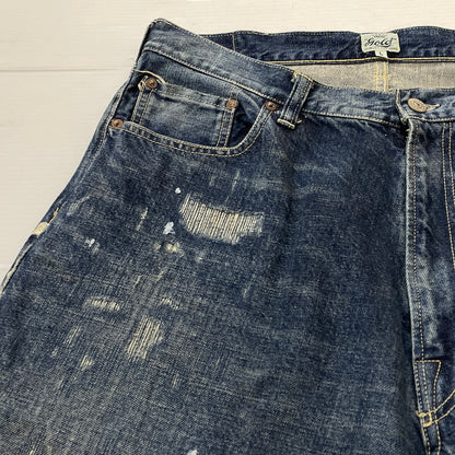 【中古品】【メンズ】 GOLD ゴールド RECYCLED WASTE SUVIN COTTON YARN 14OZ DENIM 5POCKET WIDE PANTS GL42579H リサイクルド ウェスト スヴィンコットン ヤーン ボトムス ジーンズ デニム 156-260719-sa-08-tei サイズ：L カラー：インディゴ 万代Net店