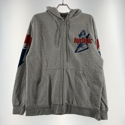 【中古品】【メンズ】 HYSTERIC GLAMOUR ヒステリックグラマー HYS FLARE LOGO HOODIE 02261CF01 フレア ロゴ フーディ トップス フルジップパーカー 140-260720-ko-18-tei サイズ：L カラー：グレー 万代Net店