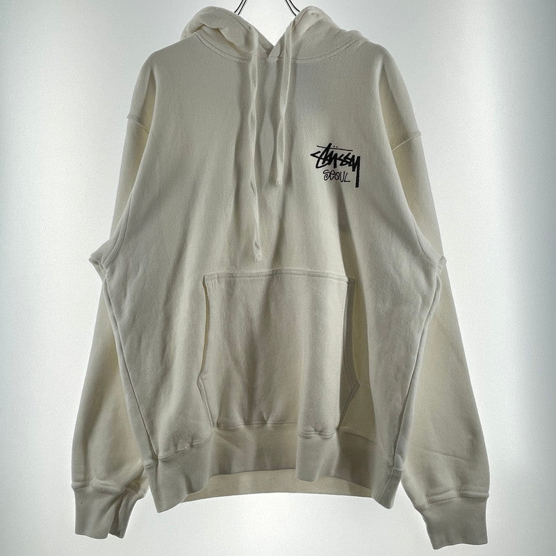 【中古品】【メンズ】 STUSSY ステューシー SEOUL LOGO HOODIE 392380 ロゴ フーディ 長袖 トップス プルオーバーパーカー 142-260720-sa-30-tei サイズ：L カラー：ホワイト系 万代Net店