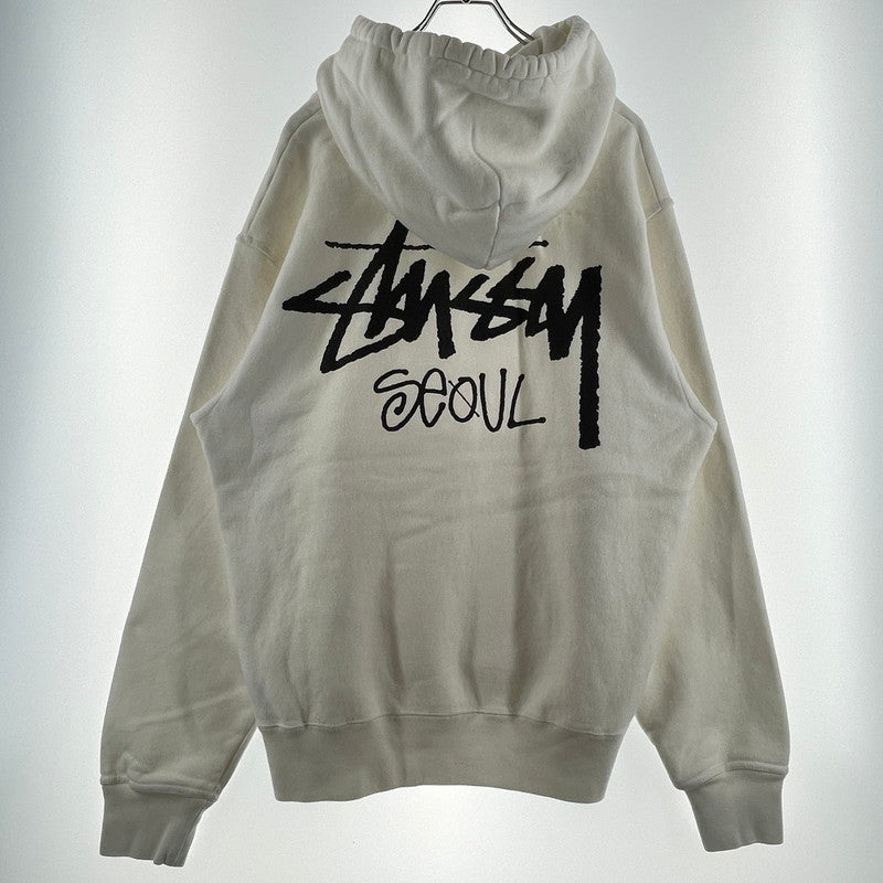 【中古品】【メンズ】 STUSSY ステューシー SEOUL LOGO HOODIE 392380 ロゴ フーディ 長袖 トップス プルオーバーパーカー 142-260720-sa-30-tei サイズ：L カラー：ホワイト系 万代Net店
