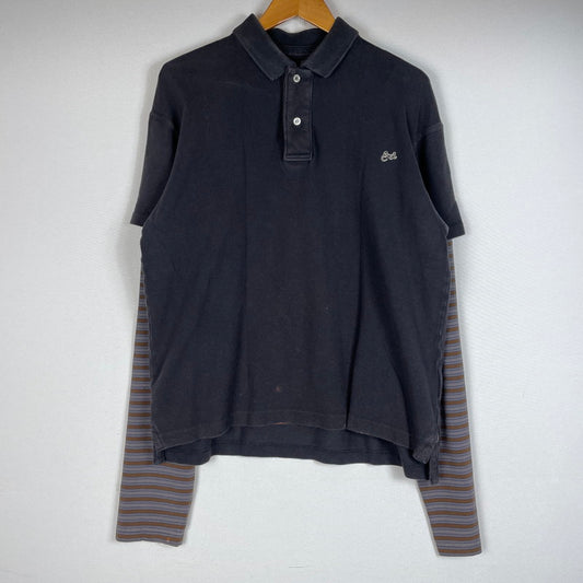 【現状渡し品】【メンズ】 ERL イーアールエル DOUBLE SLEEVE P0LO T-SHIRT ダブルスリーブ ポロTシャツ トップス 141-260725-ss-02-tei サイズ：S カラー：ブラック 万代Net店