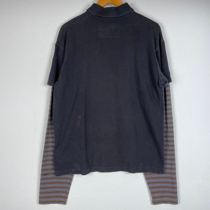 【現状渡し品】【メンズ】 ERL イーアールエル DOUBLE SLEEVE P0LO T-SHIRT ダブルスリーブ ポロTシャツ トップス 141-260725-ss-02-tei サイズ：S カラー：ブラック 万代Net店