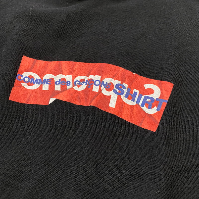 【中古品】【メンズ】 SUPREME シュプリーム × COMME DES GARCONS コムデ ギャルソン 別注コラボ 17SS BOX LOGO HOODED SWEAT 2017年春夏 ボックス ロゴ フーディー トップス プルオーバーパーカー 149-260724-sa-18-tei サイズ：M カラー：ブラック 万代Net店