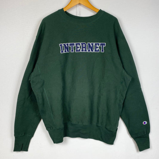【中古品】【メンズ】 MERCEDES ANCHOR INC. アンカーインク × CHAMPION チャンピオン REVERSE WEAVE SWEAT "INTERNET" リバース ウェーブ スウェット インターネット 長袖 トップス トレーナー 140-260724-sa-12-tei サイズ：L カラー：グリーン 万代Net店