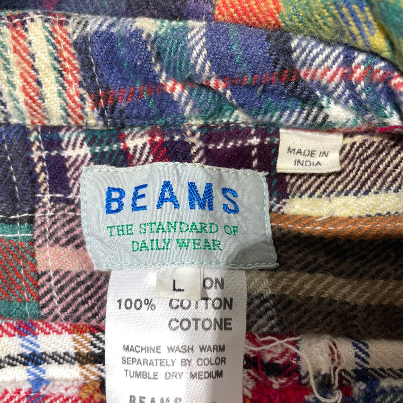 【中古品】【メンズ】 BEAMS ビームス PATCHWORK L/S SHIRT MADE IN INDIA パッチワーク ロングスリーブシャツ トップス インド製 147-260730-ss-07-tei サイズ：L カラー：マルチ 万代Net店