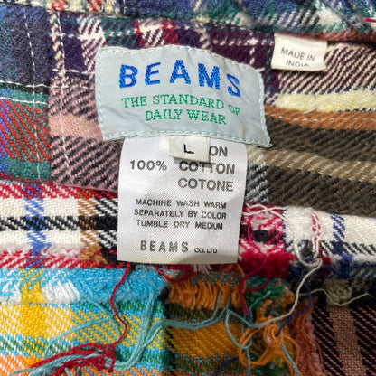 【中古品】【メンズ】 BEAMS ビームス PATCHWORK L/S SHIRT MADE IN INDIA パッチワーク ロングスリーブシャツ トップス インド製 147-260730-ss-07-tei サイズ：L カラー：マルチ 万代Net店