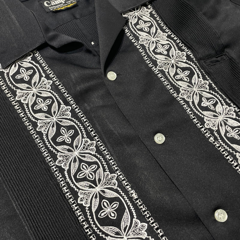 【中古品】【メンズ】 CAMPOS カンポス 80's~ EMBROIDERY DESIGN HALF SLEEVE CUBA SHIRT VINTAGE 80年代～ 刺繍デザイン ハーフスリーブ キューバシャツ 半袖 トップス ヴィンテージ 145-260727-yo-07-tei サイズ：40 カラー：ブラック 万代Net店
