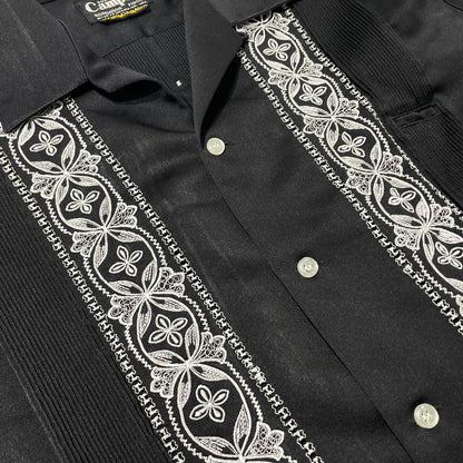 【中古品】【メンズ】 CAMPOS カンポス 80's~ EMBROIDERY DESIGN HALF SLEEVE CUBA SHIRT VINTAGE 80年代～ 刺繍デザイン ハーフスリーブ キューバシャツ 半袖 トップス ヴィンテージ 145-260727-yo-07-tei サイズ：40 カラー：ブラック 万代Net店