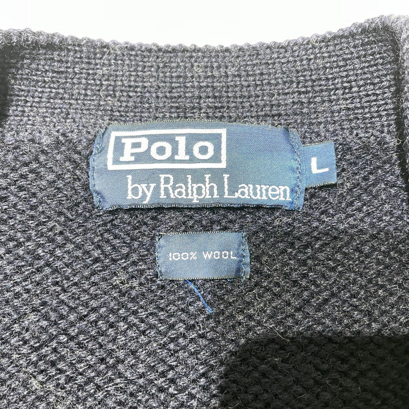 【中古品】【メンズ】 POLO by Ralph Lauren ポロ・ラルフローレン KNIT CARDIGAN ニット カーディガン アウター 147-260730-ss-06-tei サイズ：L カラー：ネイビー 万代Net店