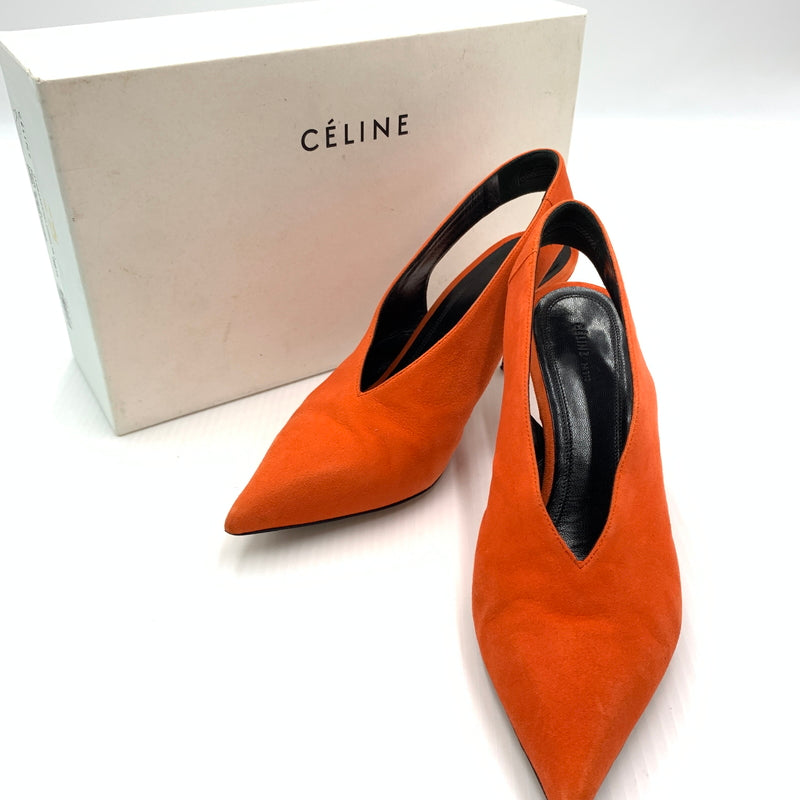【中古品】【レディース】 CELINE セリーヌ V NECK PUMP 70 ブイ ネック パンプス 靴 シューズ 157-260801-ko-11-tei サイズ：36.5 カラー：Bright Orange 万代Net店