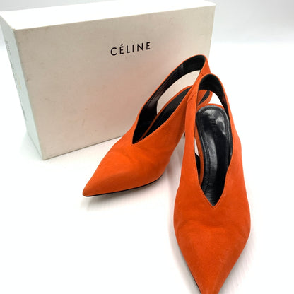 【中古品】【レディース】 CELINE セリーヌ V NECK PUMP 70 ブイ ネック パンプス 靴 シューズ 157-260801-ko-11-tei サイズ：36.5 カラー：Bright Orange 万代Net店
