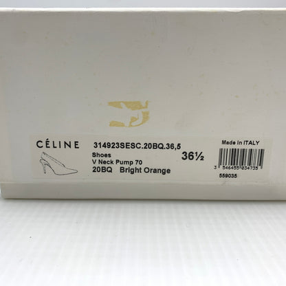 【中古品】【レディース】 CELINE セリーヌ V NECK PUMP 70 ブイ ネック パンプス 靴 シューズ 157-260801-ko-11-tei サイズ：36.5 カラー：Bright Orange 万代Net店