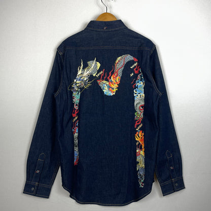 【中古品】【メンズ】 EVISU エビス 23SS COTTON DENIM SHIRT 2EAHTM1SL112XXDN 2023年 コットン デニム シャツ 長袖 トップス 145-260728-sa-05-tei サイズ：L カラー：インディゴ 万代Net店