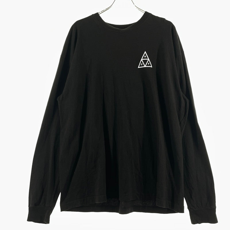 【中古品】【メンズ】 HUF ハフ TRIANGLE LOGO L/S TEE トライアングル ロゴ ロングスリーブ Tシャツ 長袖 トップス 142-260808-sa-03-tei サイズ：XL カラー：ブラック 万代Net店