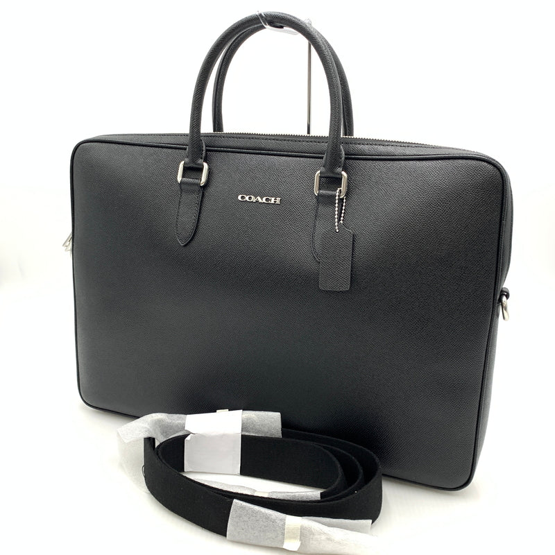 【中古品】【メンズ】 COACH コーチ CEF41 SV/BK イーサン ラージ ブリーフ カバン ショルダーバッグ クロスグレイン レザー 188-260801-ko-01-tei カラー：ブラック 万代Net店