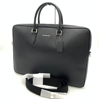 【中古品】【メンズ】 COACH コーチ CEF41 SV/BK イーサン ラージ ブリーフ カバン ショルダーバッグ クロスグレイン レザー 188-260801-ko-01-tei カラー：ブラック 万代Net店